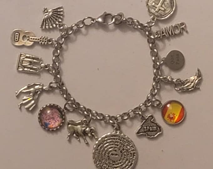 Silver Spain/Spanish Chain Bracelet, Spanish Charm Bracelet, Bracelet, Spanish Bracelet, Charm Bracelet, Chain Bracelet, Spain, Spanish