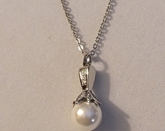 Silver Pearl Cremation Urn Necklace: Ash Memorial Jewelry