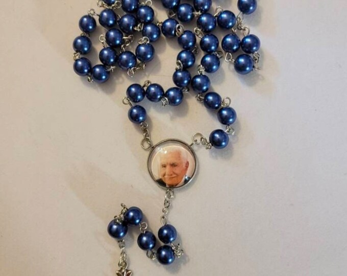 Silver with Blue Pearl Custom Photo Rosary Beads, Rosary Beads, Prayer Beads, Custom Photo, Memorial Photo, Picture, Gift, Prayer Beads