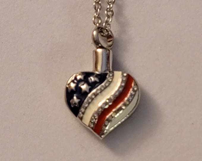 Silver Flag Heart Cremation Urn Necklace, Cremation Jewelry, Memorial Jewelry, Urn Jewelry, Cremation Necklace, Urn Necklace, Necklace, Gift