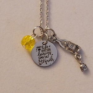 Silver Tequila Charm Necklace: Bartender Gift, Stainless Steel Chain