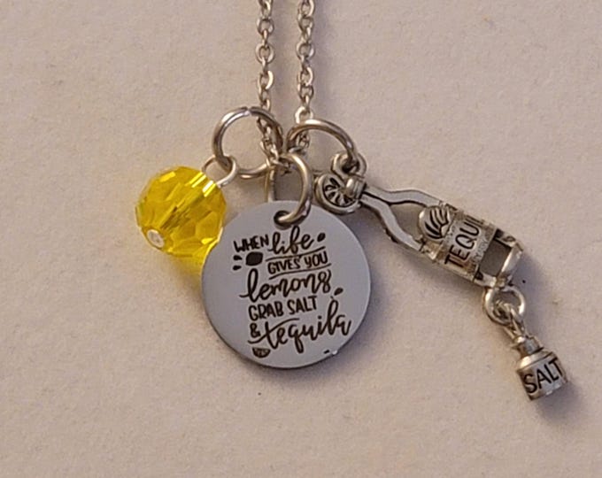 Silver Bartender Charm Necklace, Necklace, Tequila Charm Necklace, Charm Necklace, Gift For Bartender, Tequila and Salt Necklace, Gift