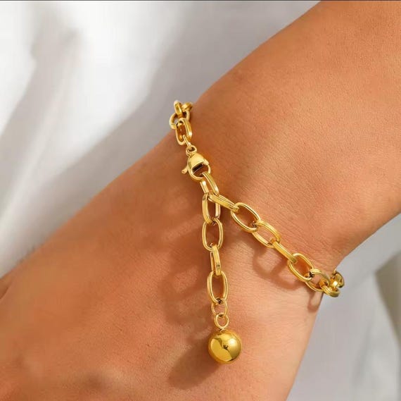 Gold Ball Cremation Urn Chain Bracelet: Stainless Steel Memorial Jewelry, For Ashes