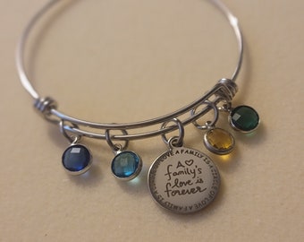 Silver Family Birthstone Bangle Bracelet, Birthstone Bracelet, Bracelet, Charm Bracelet, Birthstone Charm Bracelet, Gift