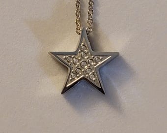 Silver Star Cremation Urn Necklace: Rhinestone Memorial Jewelry