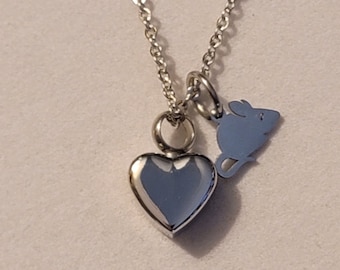 Silver Heart with Mouse Cremation Urn Necklace, Memorial Jewelry, Urn Necklace, Cremation Jewelry, Cremation Necklace, Rat Ashes Necklace