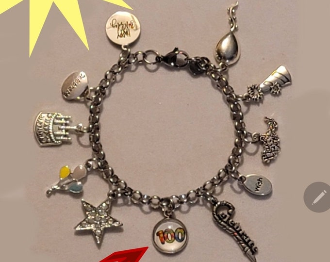 Silver Birthday Chain Bracelet, 30 Birthday, 40 Birthday, 50 Birthday, 60 Birthday, 70 Birthday, 80 Birthday, 90 Birthday, 100 Birthday
