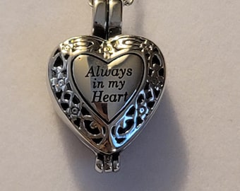 Silver Heart Locket Cremation Urn Necklace: Stainless Steel Chain, Ashes Keepsake