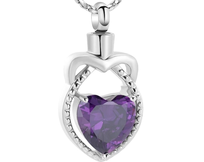 Silver and Purple Heart Cremation Urn, Memorial Jewelry, Cremation Jewelry, a Urn Jewelry, Cremation Necklace, Urn Necklace, Necklace, Gift