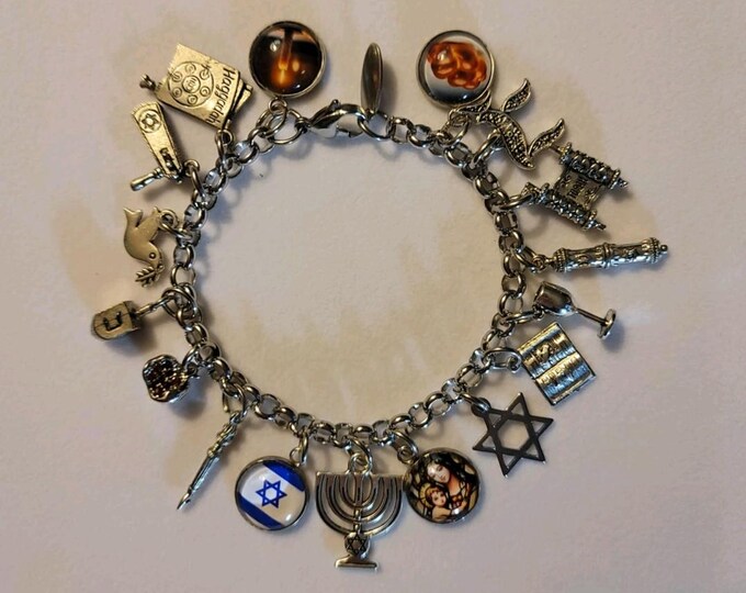 Silver Jewish Chain Bracelet, Charm Bracelet, Jewish Bracelet, Bracelet, Gift, Jewish Charm Bracelet, Jewish Charm Bracelet,  Jewish Gift