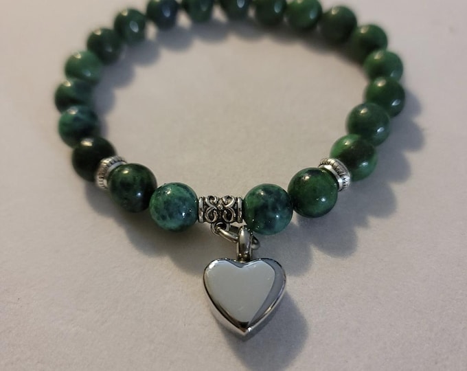 Silver Green Tigers Eye Beaded Urn Bracelet, Cremation Jewelry, Memorial Bracelet, Urn, Cremation Bracelet, Memorial Bracelet