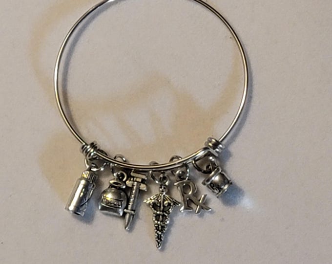 Silver Pharmacy Bangle Bracelet, Pharmacy Tech, Charm Bracelet, Pharmacy Bracelet, Bracelet, Gift, Pharmacy Charm Bracelet, Gift, Bracelet