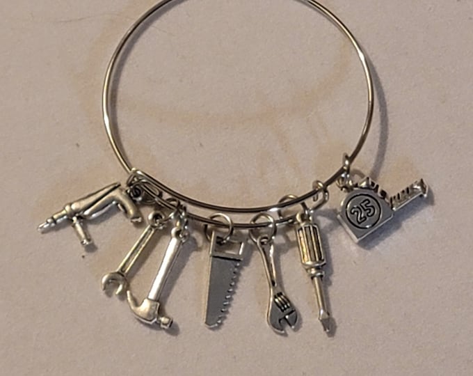 Silver Handywoman Bangle Bracelet, Tool Charm Bracelet,  Tools, Hand Tools, Charm Bracelet, Bracelet, Gift, Bangle,