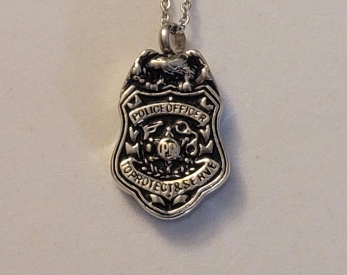 Silver Police Badge Cremation Urn Necklace, Cremation Jewelry, Cremation Necklace, Necklace, For Human Remains, For Ashes, Memorial Necklace