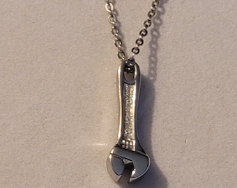Silver Wrench Cremation Urn Necklace: Memorial Jewelry
