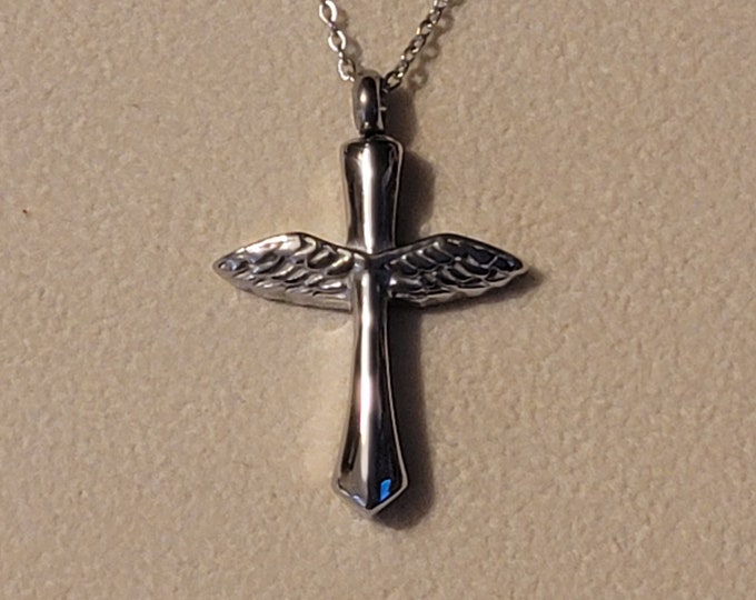 Silver Cross with Wings Cremation Urn Necklace, Urn Jewelry, Urn Necklace, Memorial Jewelry, Memorial Necklace, Cremation Jewelry, Necklace
