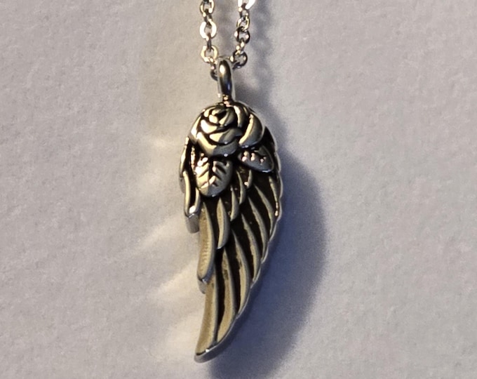 Silver Angel Wing Cremation Urn Necklace: Memorial Jewelry