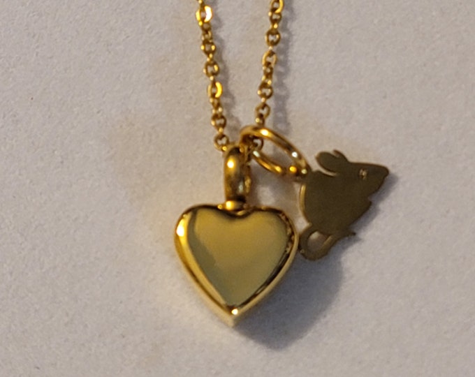 Gold Heart with Mouse Cremation Urn Necklace, Memorial Jewelry, Urn Necklace, Cremation Jewelry, Cremation Necklace, Rat Ashes Necklace
