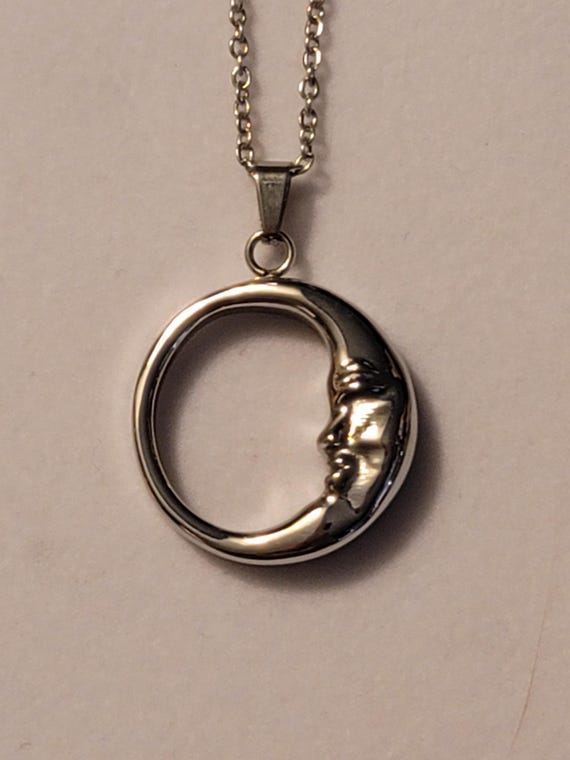 Silver Moon Urn Necklace - Stainless Steel Cremation Jewelry, For Ashes