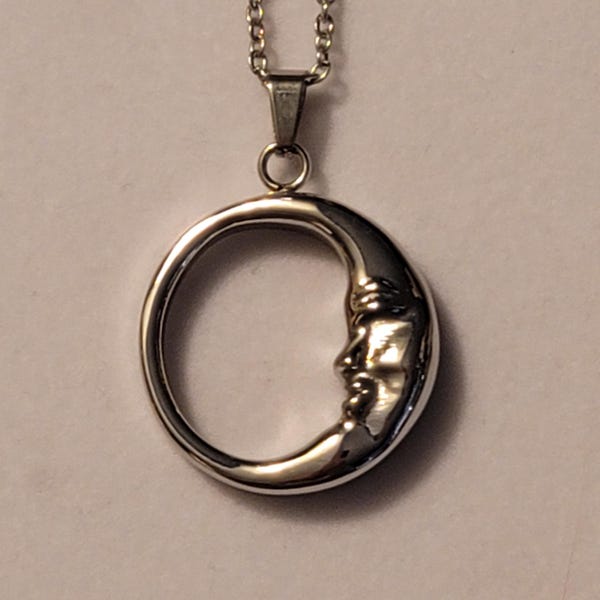 Silver Moon Urn Necklace - Stainless Steel Cremation Jewelry, For Ashes