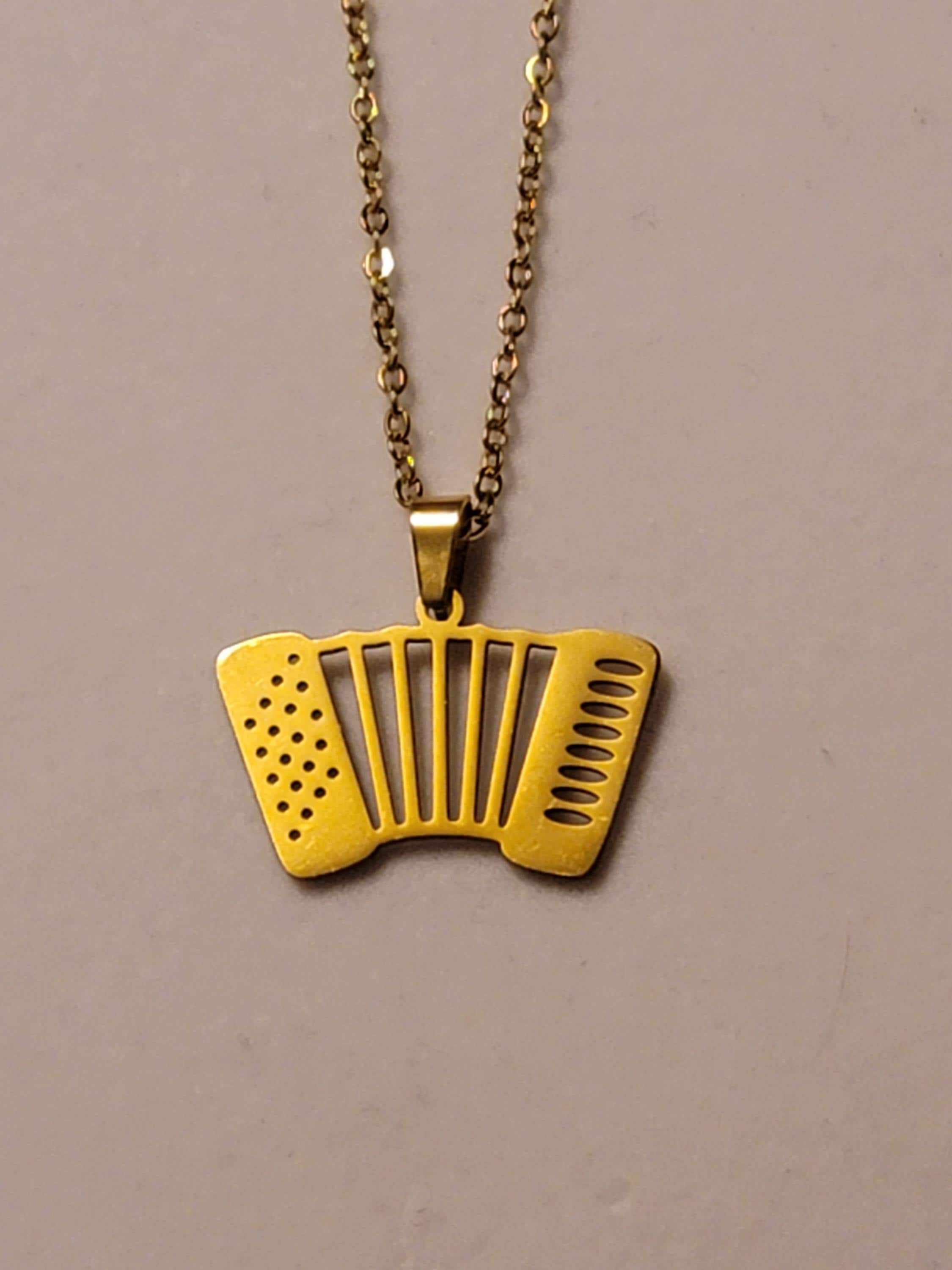 Gold Stainless Steel Accordion Charm Necklace, Necklace, Music Jewelry, Band, Necklace, Accordion Necklace, Accordion Player Gift, Accordion