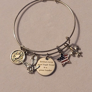 Silver Eagle Scout Bangle Bracelet, Eagle Scout Scout Leader, Gift, Bracelet, Eagle Scout Charm Bracelet, Scouts, Gift For Eagle Scout