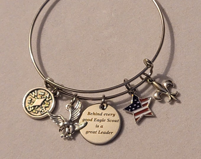 Silver Eagle Scout Bangle Bracelet, Eagle Scout Scout Leader, Gift, Bracelet, Eagle Scout Charm Bracelet, Scouts, Gift For Eagle Scout