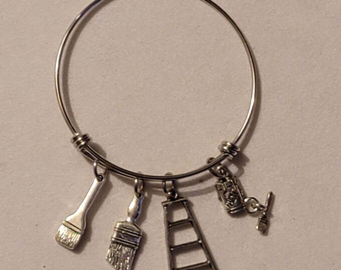 Silver Painters Bangle Bracelet, Charm Bracelet, Painter, Gift For Painter, Bracelet, Gift, Girl Painter Gift, Woman Painter