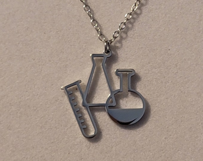 Silver Scientist Charm Necklace, Gift For Scientist, Lover Of Science, Test Tube Necklace, Necklace, Science, Beakers, Gift For Scientist