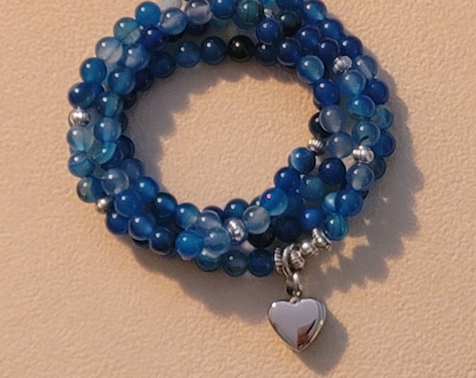 Silver Blue Line Onyx Beaded Urn Wrap Urn Bracelet, Cremation Jewelry, Memorial Jewelry, Urn Jewelry, Cremation Bracelet, Memorial Bracelet