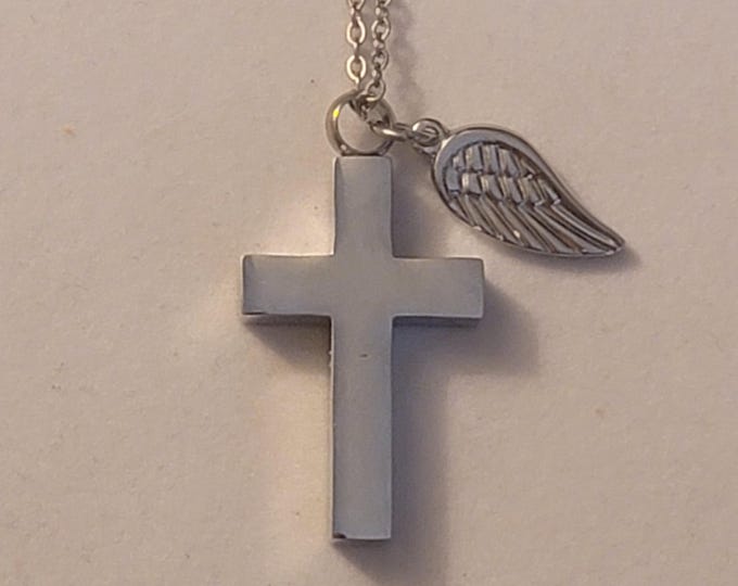 Silver Cross with Angel Wing Cremation Urn Necklace, Urn Jewelry, Urn Necklace, Memorial Necklace, Cremation Jewelry, Necklace, Cross, Gift
