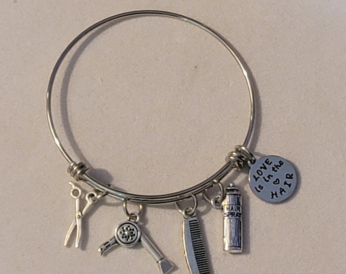 Silver Hairdresser Bangle Bracelet,  Hairstylist, Charm Bracelet,  Gift, Bracelet, Hair Salon Bracelet, Gift For Hairdresser, Bracelet, Gift