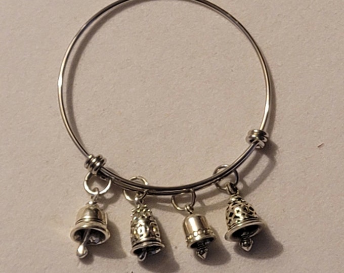 Silver Bell Collectors Bangle Bracelet, Bell Bracelet, Bangle Bracelet, Bells