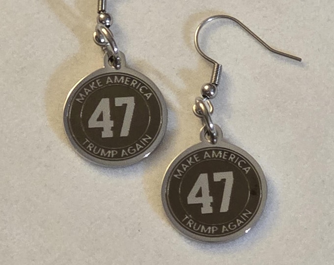 Silver Trump Pierced Earrings, Pierced Earrings, Gift, Republicans, Trump 2024, Earrings,  Dangle Earrings, Make America Trump Again 47