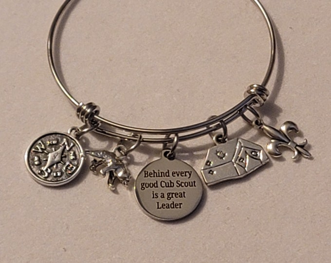 Silver Cub Scout Bangle Bracelet, Cub Scout Scout Leader, Gift, Bracelet, Cub Scout Charm Bracelet, Scouts, Gift For Cub Scout