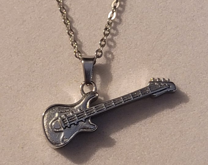 Silver Guitar Cremation Urn Necklace, Electric Guitar Urn Necklace, Necklace, Guitar, Pendant For Ashes, For Human Remains, Memorial Urn