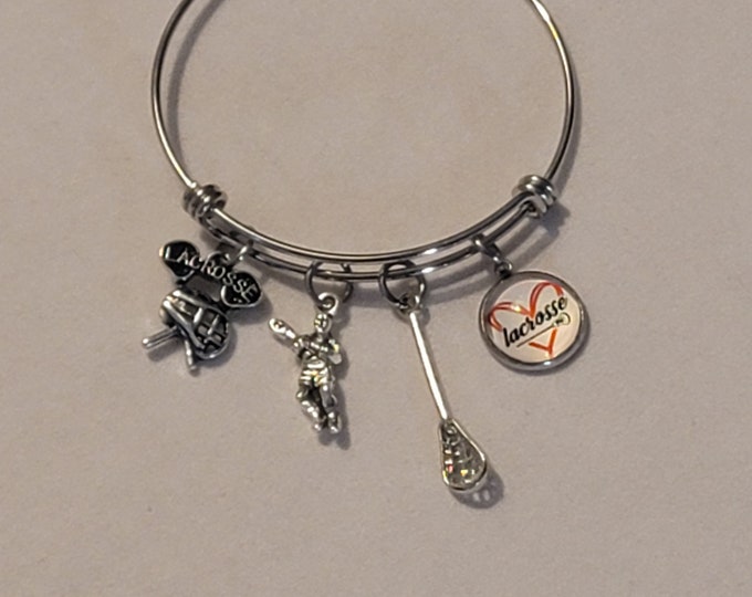 Silver LaCrosse Bangle Bracelet, LaCrosse Bracelet, Charm Bracelet, LaCrosse Player Gift, Bracelet, Gift, LaCrosse Lover