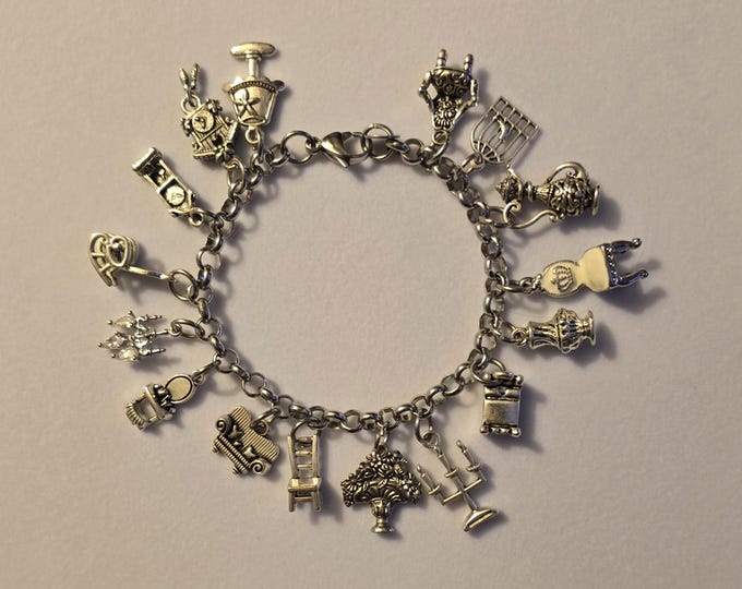 Silver Interior Design Charm Bracelet: Stainless Steel Chain
