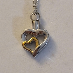 Silver and Gold Hearts Cremation Urn Necklace, Cremation Jewelry, Urn Jewelry, Memorial Jewelry,  Heart Urn Necklace, Gift