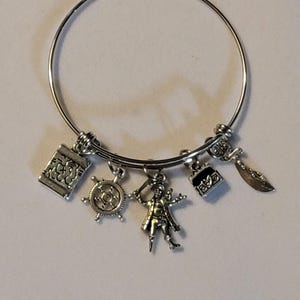 Silver Pirate Bangle Bracelet, Charm Bracelet, Pirate Bracelet, Bracelet, Gift, Pirate Charm Bracelet, Gift