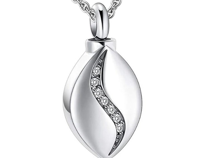 Silver and Rhinestone Teardrop Cremation Urn Necklace, Necklace,  Teardrop, Necklace For Ashes, Cremation Jewelry, Teardrop Urn Necklace