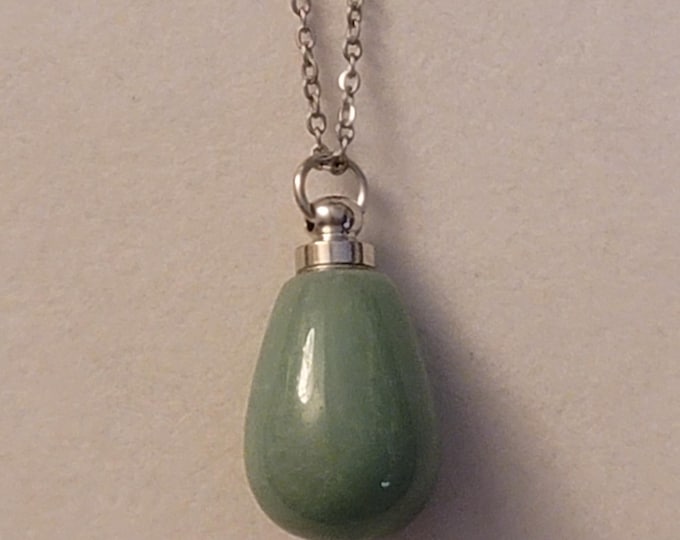 Silver Green Aventurine Urn Necklace,Semi Precious Stone, For Human Remains, Ashes,Cremation Jewelry, Ash Jewelry, Urn Necklace, For Ashes