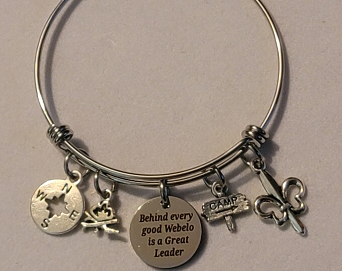 Silver Webelo Bangle Bracelet, Webelo, Scout Leader, Gift, Bracelet, Webelo Charm Bracelet, Scouts, Gift For Webelo Scout Leader, Webelo