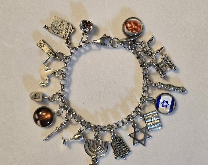 Silver Jewish Chain Bracelet, Charm Bracelet, Jewish Bracelet, Bracelet, Gift, Jewish Charm Bracelet, Jewish Charm Bracelet,  Jewish Gift