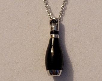 Silver and Black Bowling Pin Cremation Urn Necklace, Cremation Jewelry, Cremation Necklace, Bowling Pin Urn, Urn Necklace, For Ashes, Gift