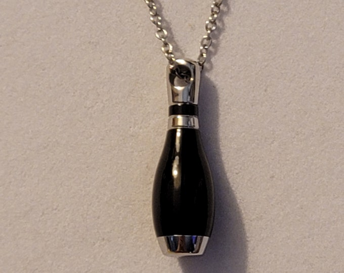 Silver and Black Bowling Pin Cremation Urn Necklace, Cremation Jewelry, Cremation Necklace, Bowling Pin Urn, Urn Necklace, For Ashes, Gift