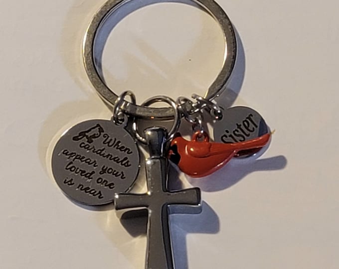 Silver Cross and Cardinal Cremation Urn Keyring