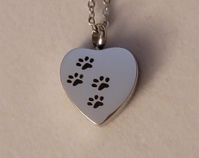 Silver Pawprint Heart Cremation Urn Necklace, Necklace, Heart, Necklace For Ashes, Cremation Jewelry, Heart Urn Necklace, Paw Print Urn
