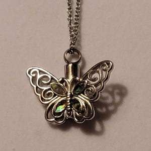 Iridescent Butterfly Cremation Urn Necklace: Stainless Steel Memorial Jewelry, For Ashes