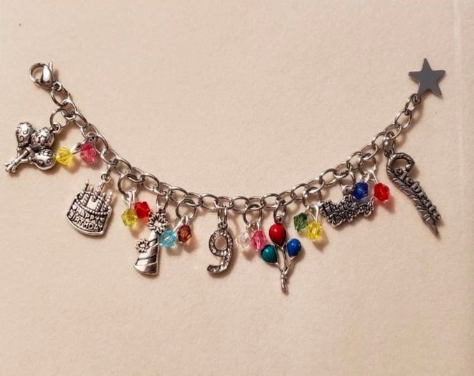 Silver Birthday Chain Bracelet, Charm Bracelet,  Birthday Bracelet, Bracelet, Childs Birthday, Girls Birthday Bracelet, Gift, Birthday Girl